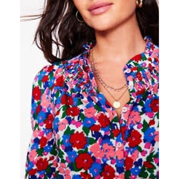 NWOT Boden | Fay Smocked Jersey Shirt Size 6 Floral Smocked Cotton/Modal - Picture 3 of 12